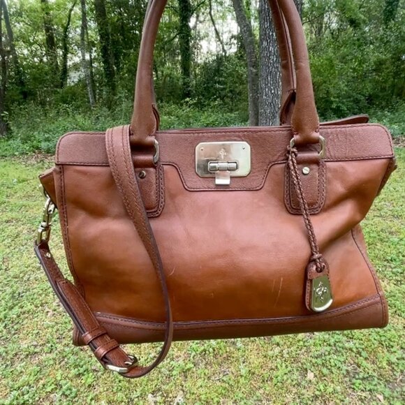 Cole Haan Brown Leather Satchel Bag Shoulder Crossbody Gold Turnlock - Picture 9 of 9